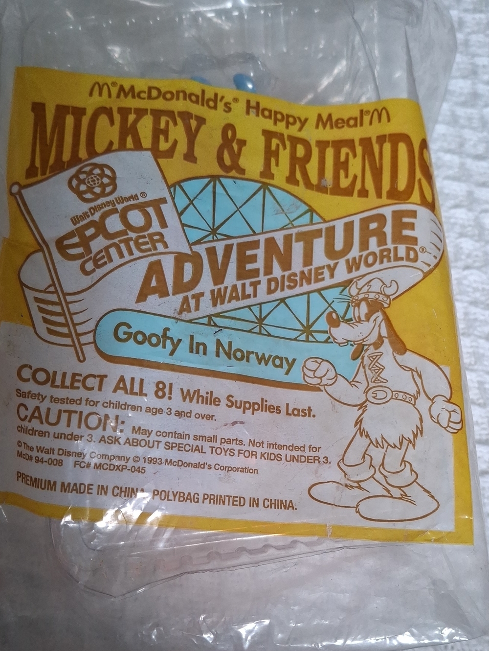 McDonald's Mickey & Friends Goofy In Norway Happy Meal Bag - Yellow & Blue